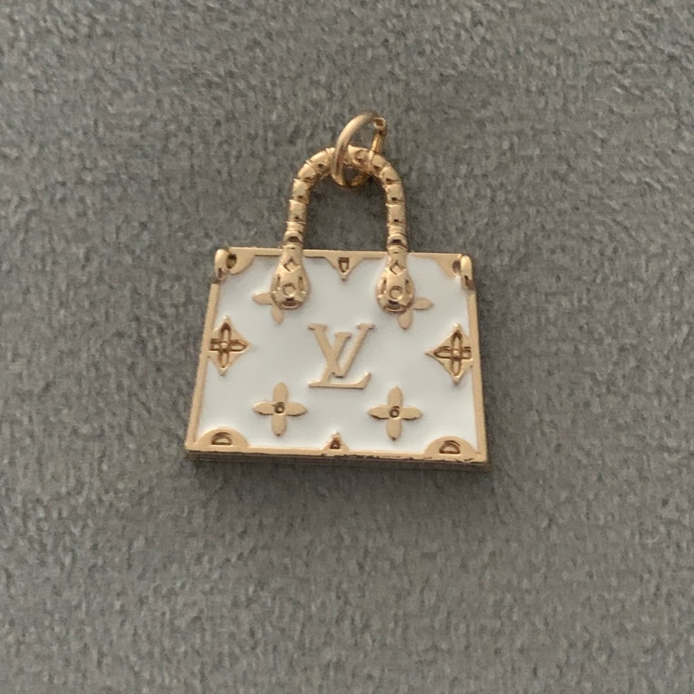 Louis Vuitton White Enamel & Gold-Tone Handbag Pendant Necklace Charm